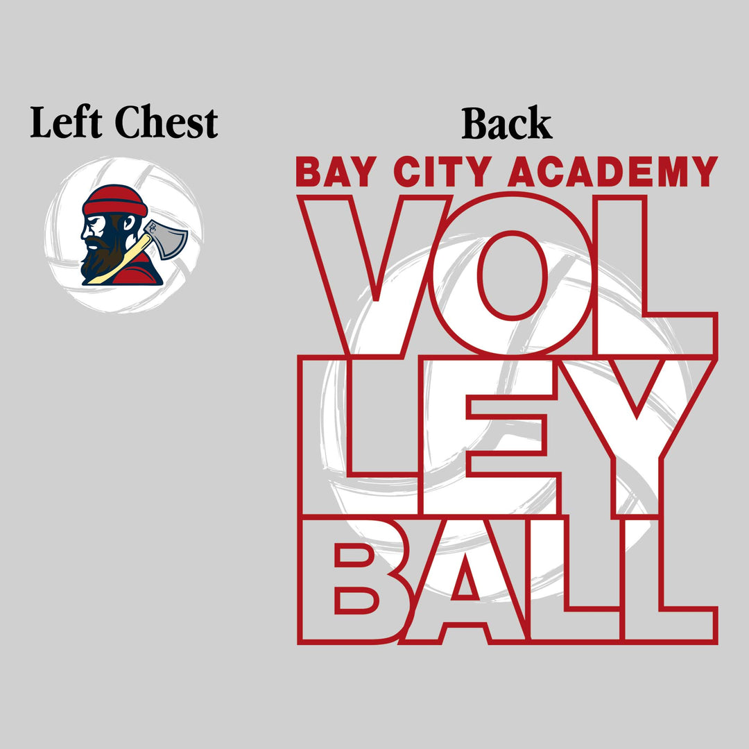 Bay City Academy - Volleyball - Stacked Letters with Sketched Volleyball Inset