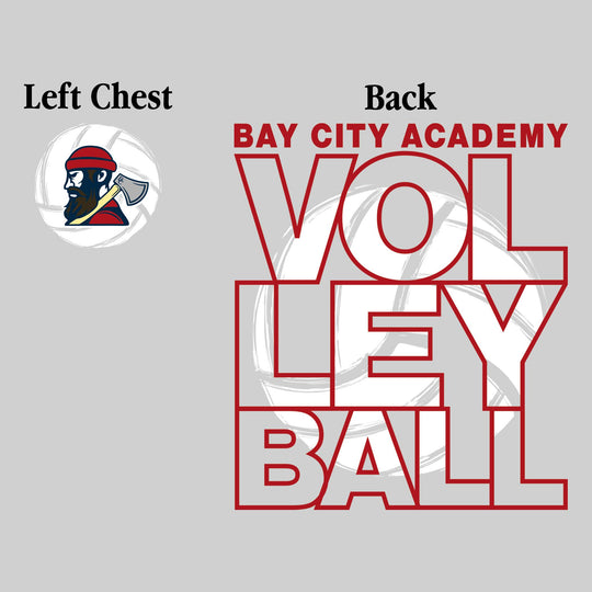 Bay City Academy - Volleyball - Stacked Letters with Sketched Volleyball Inset