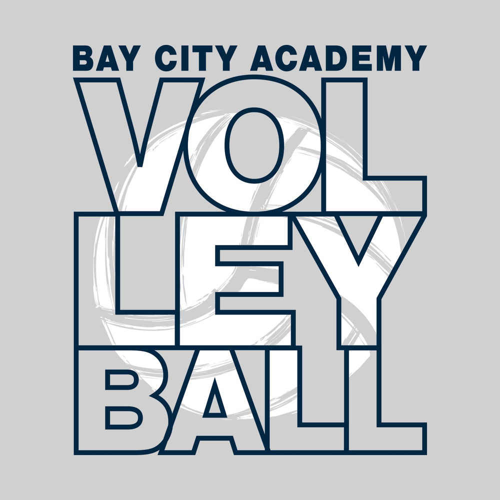 Bay City Academy - Volleyball - Stacked Letters with Sketched Volleyball Inset