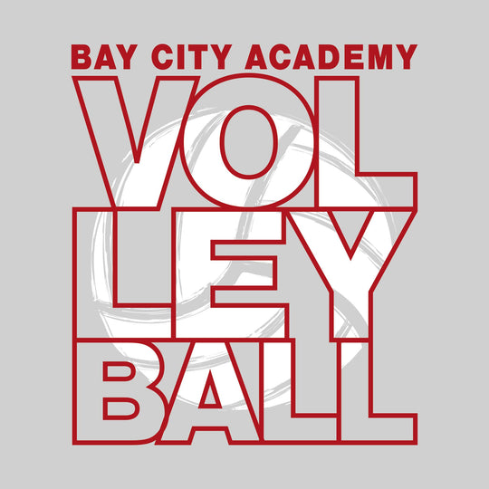 Bay City Academy - Volleyball - Stacked Letters with Sketched Volleyball Inset
