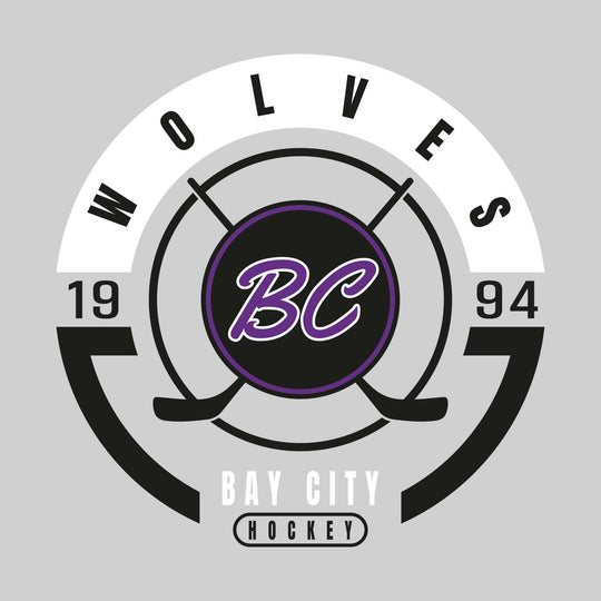 Bay City Wolves - Hockey - Circle Design with Crossed Sticks and Center Logo
