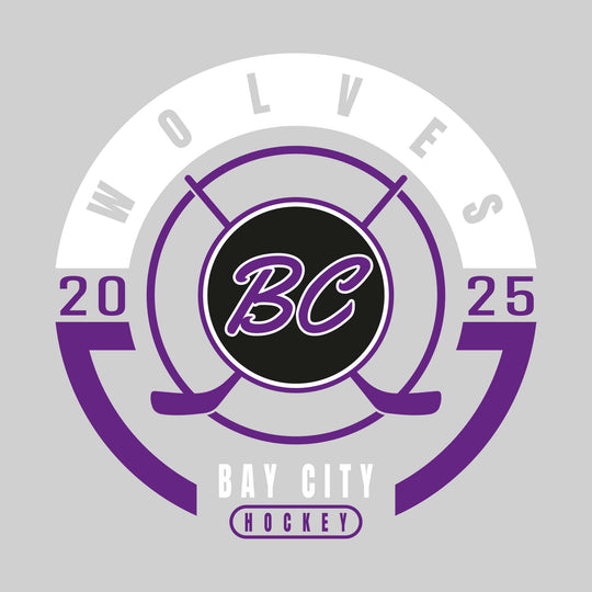 Bay City Wolves - Hockey - Circle Design with Crossed Sticks and Center Logo