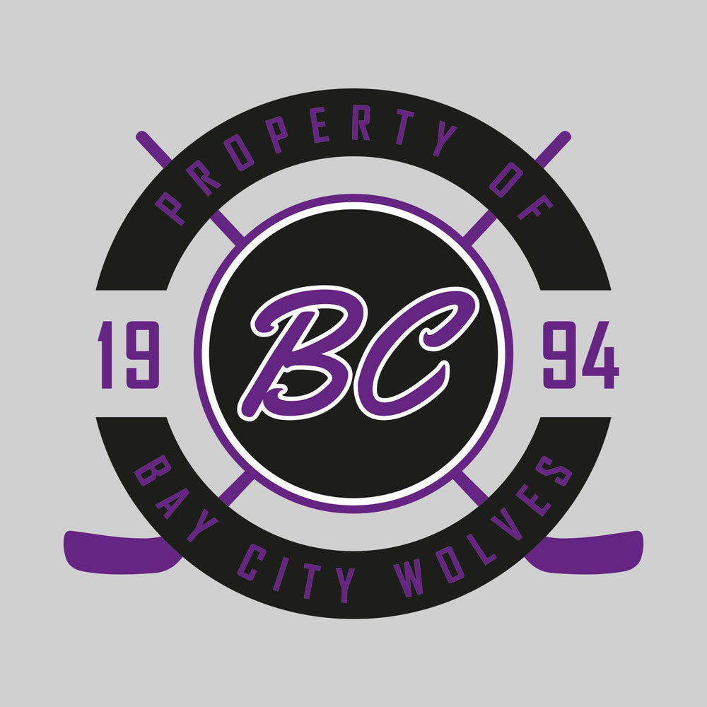 Bay City Wolves - Hockey - Property of Bay City Wolves - Circular with Crossed Sticks