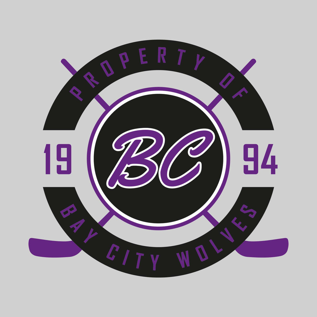 Bay City Wolves - Hockey - Property of Bay City Wolves - Circular with Crossed Sticks