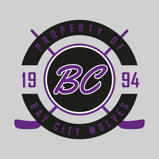 Bay City Wolves - Hockey - Property of Bay City Wolves - Circular with Crossed Sticks