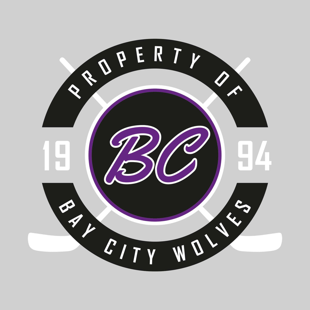 Bay City Wolves - Hockey - Property of Bay City Wolves - Circular with Crossed Sticks