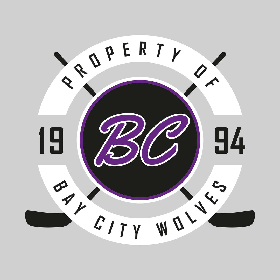 Bay City Wolves - Hockey - Property of Bay City Wolves - Circular with Crossed Sticks