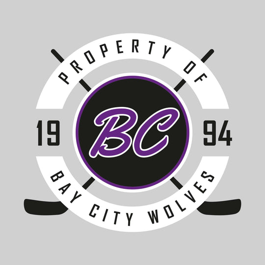 Bay City Wolves - Hockey - Property of Bay City Wolves - Circular with Crossed Sticks