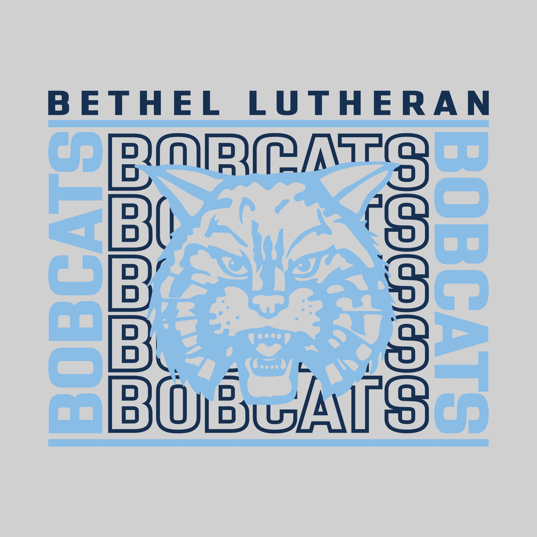 Bethel Lutheran Bobcats - Spirit Wear - Bracketed Repeating Outlined Bobcats with Mascot