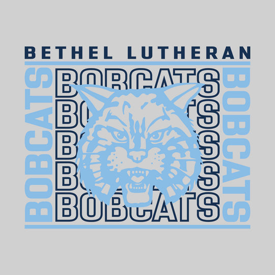Bethel Lutheran Bobcats - Spirit Wear - Bracketed Repeating Outlined Bobcats with Mascot
