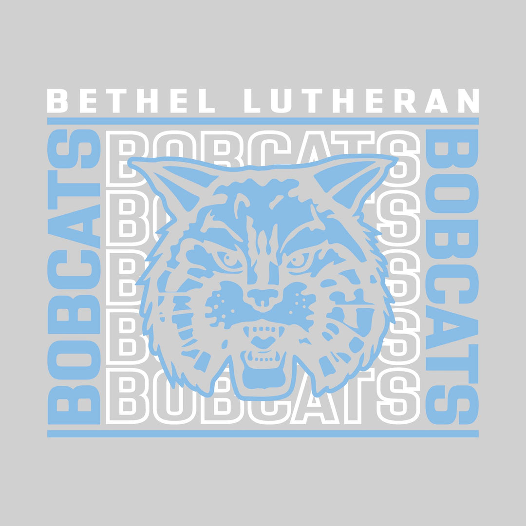 Bethel Lutheran Bobcats - Spirit Wear - Bracketed Repeating Outlined Bobcats with Mascot