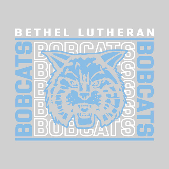 Bethel Lutheran Bobcats - Spirit Wear - Bracketed Repeating Outlined Bobcats with Mascot