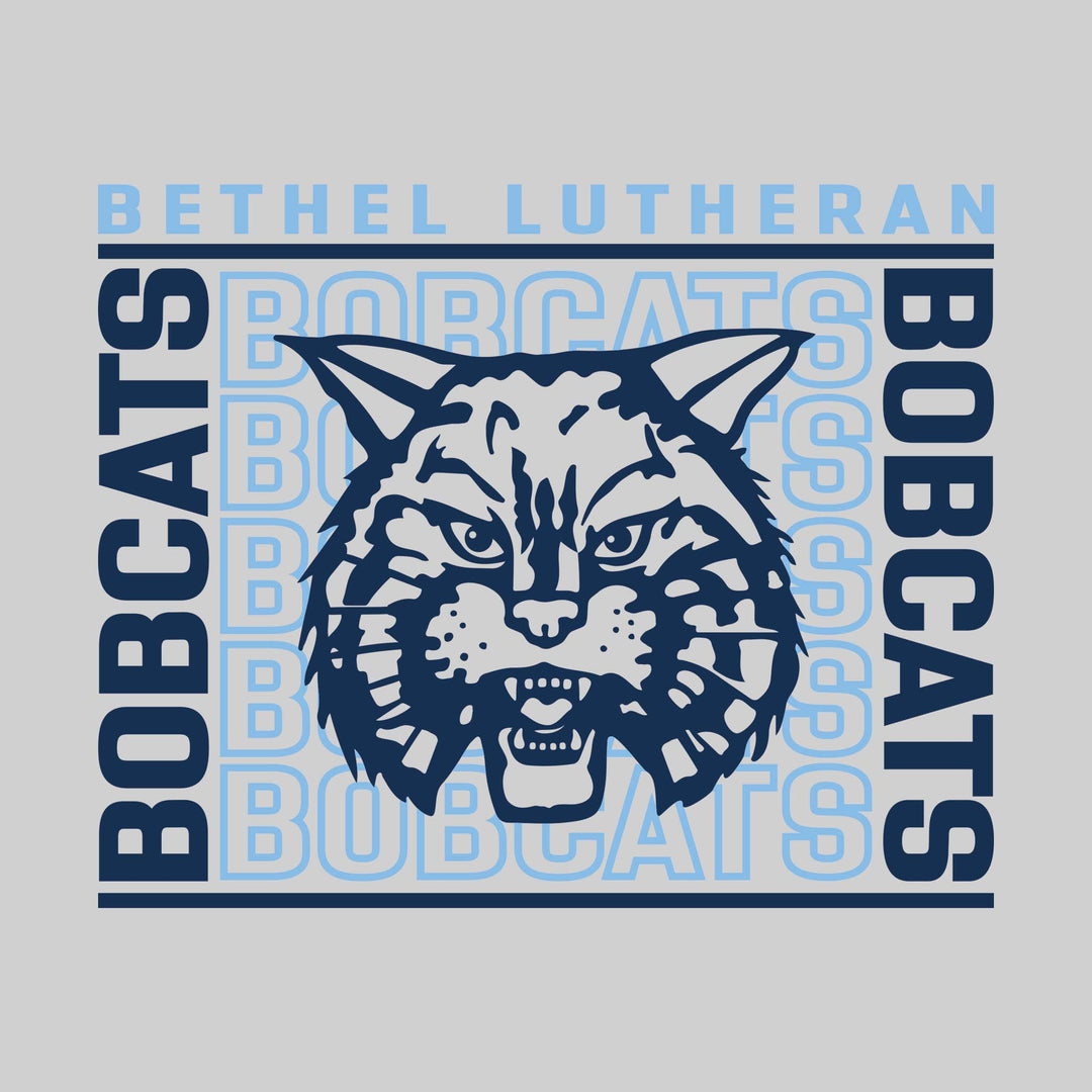 Bethel Lutheran Bobcats - Spirit Wear - Bracketed Repeating Outlined Bobcats with Mascot