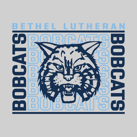 Bethel Lutheran Bobcats - Spirit Wear - Bracketed Repeating Outlined Bobcats with Mascot