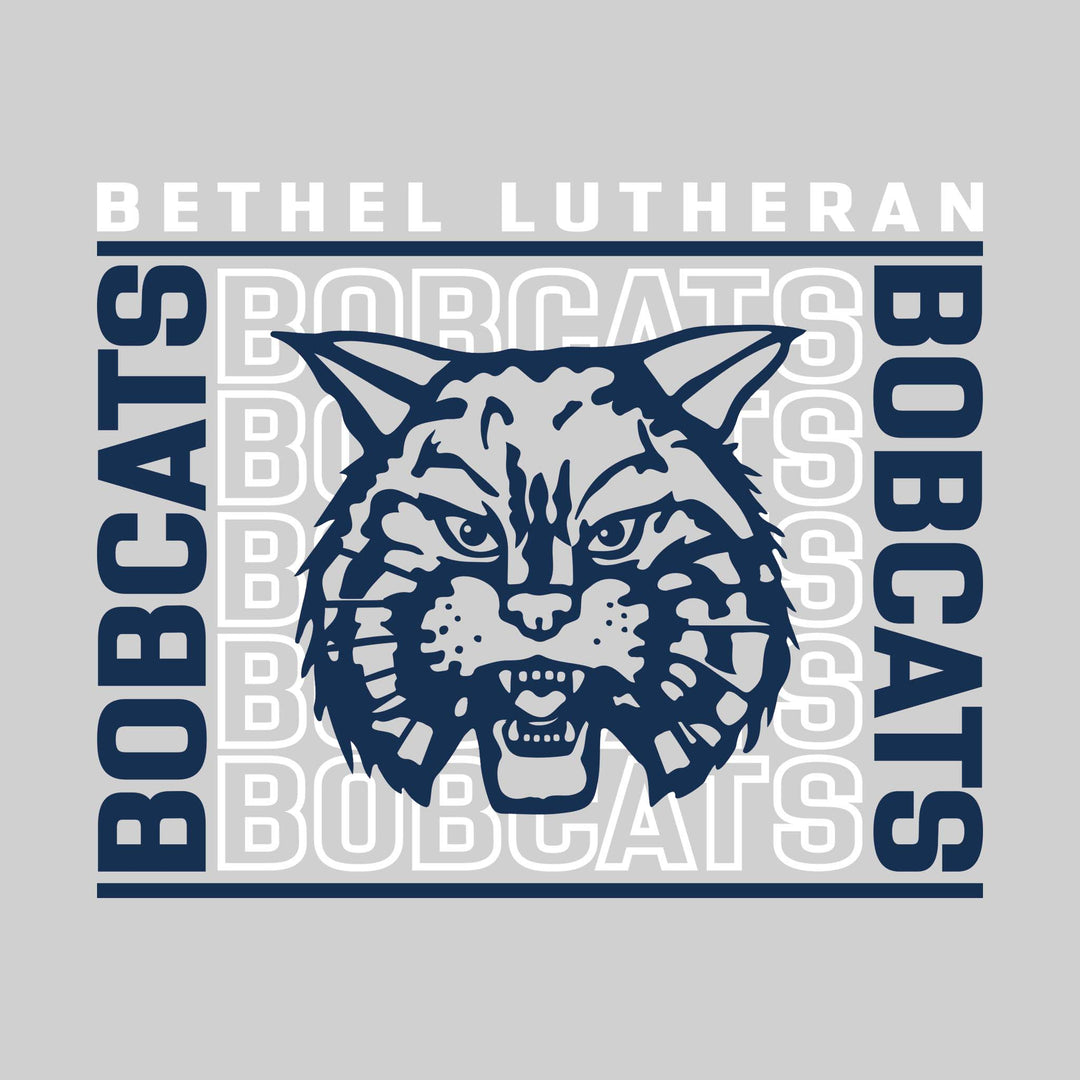 Bethel Lutheran Bobcats - Spirit Wear - Bracketed Repeating Outlined Bobcats with Mascot