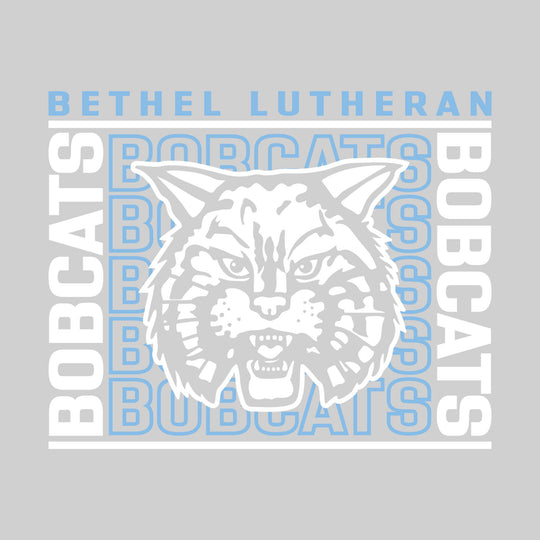 Bethel Lutheran Bobcats - Spirit Wear - Bracketed Repeating Outlined Bobcats with Mascot