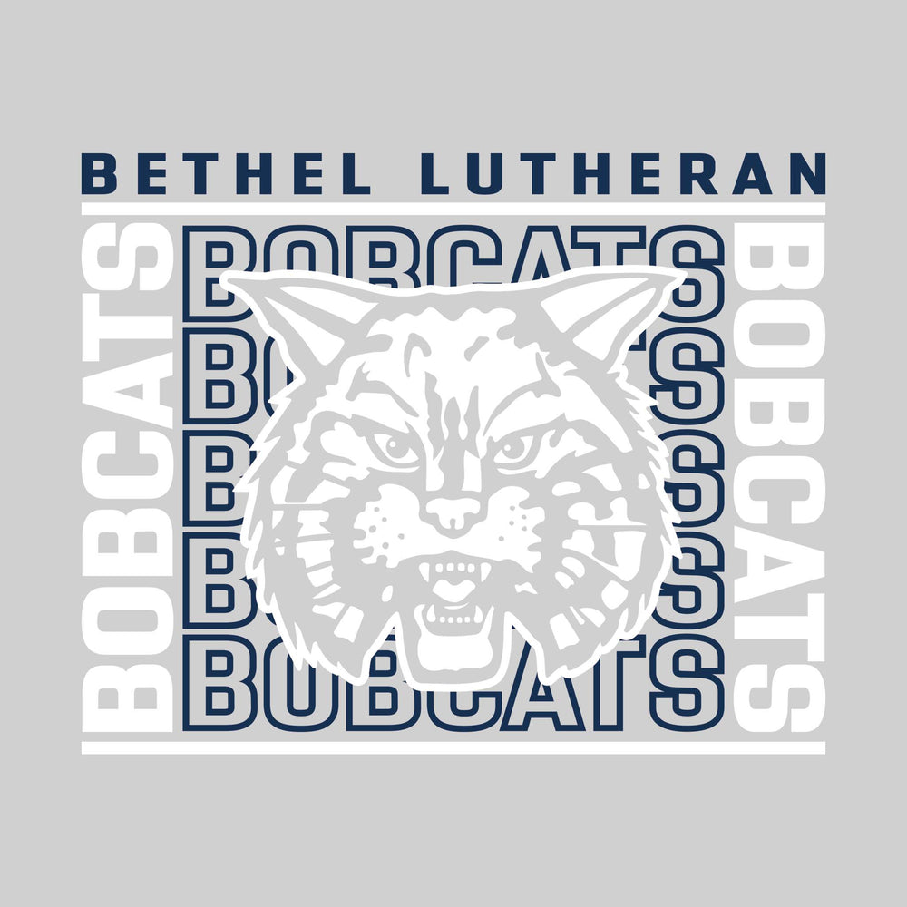 Bethel Lutheran Bobcats - Spirit Wear - Bracketed Repeating Outlined Bobcats with Mascot