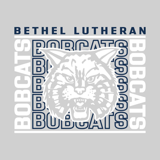 Bethel Lutheran Bobcats - Spirit Wear - Bracketed Repeating Outlined Bobcats with Mascot