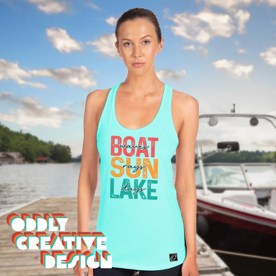 Boat Waves Sun Rays Lake Days - Distressed Text