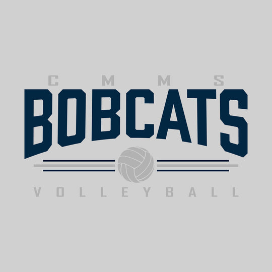 CMMS Bobcats - Volleyball - Arched Mascot Name with Volleyball and Color Lines - Gray & Navy