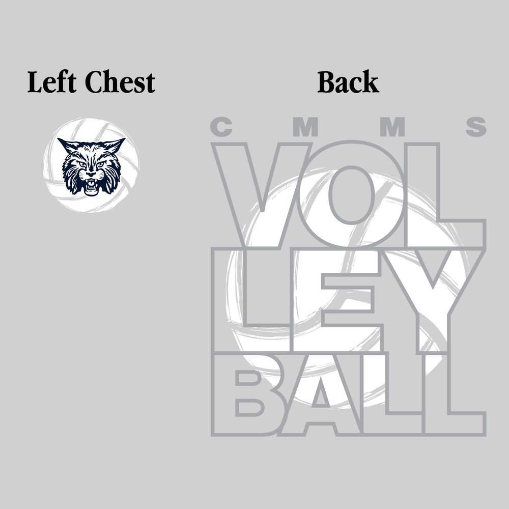 CMMS Bobcats - Volleyball - Stacked Letters with Sketched Volleyball Inset - Gray