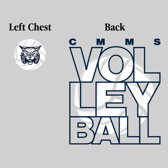 CMMS Bobcats - Volleyball - Stacked Letters with Sketched Volleyball Inset - Gray
