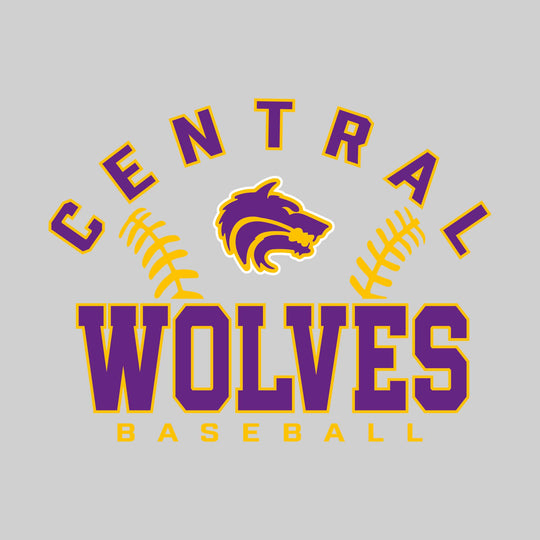 Central Wolves - Baseball - Arched School Name with Baseball Stitches & Mascot