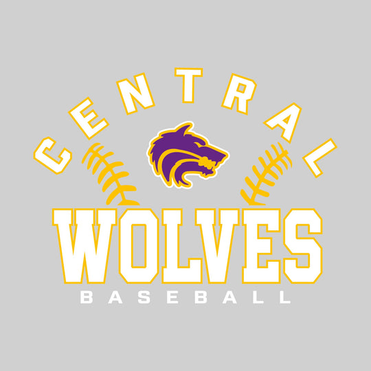 Central Wolves - Baseball - Arched School Name with Baseball Stitches & Mascot