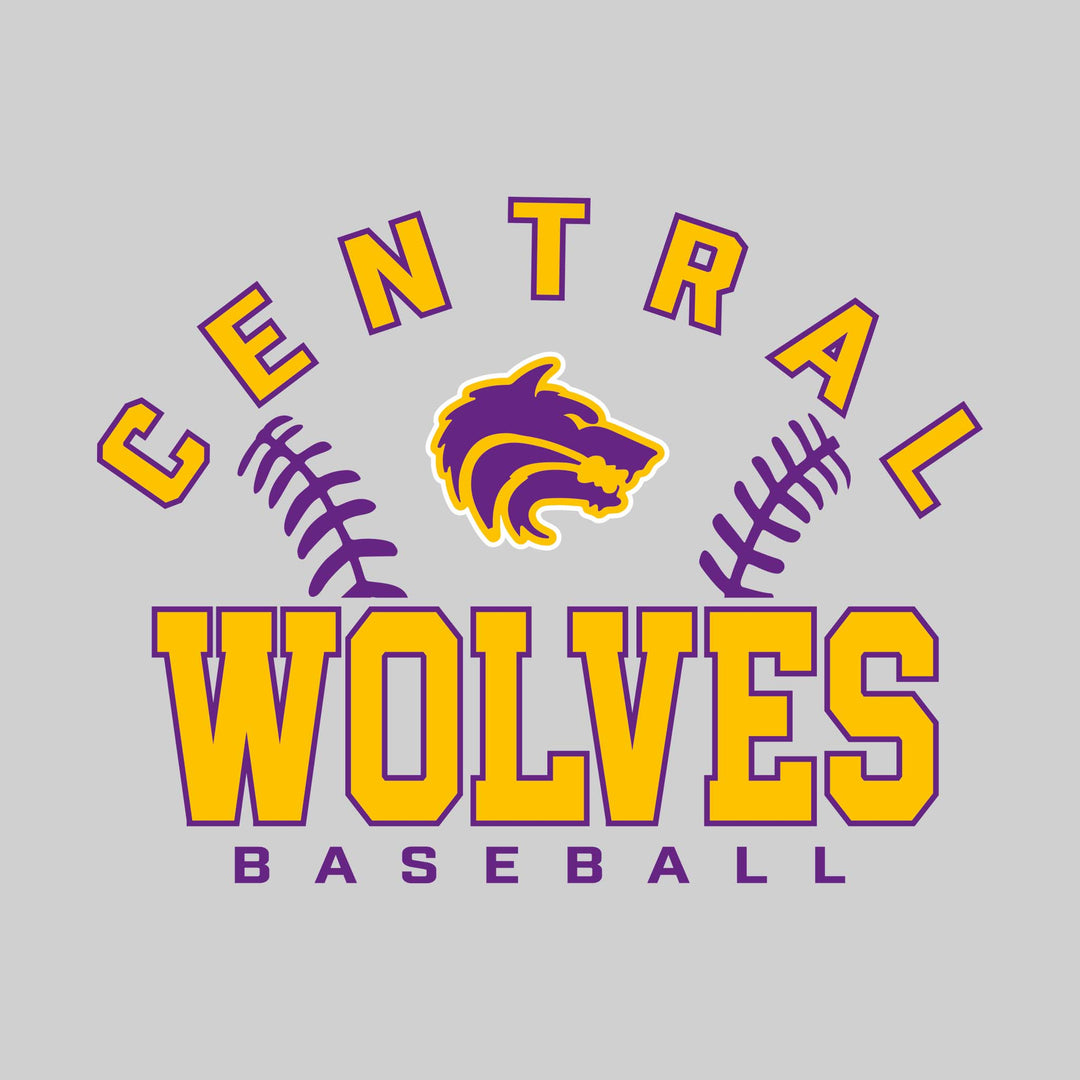 Central Wolves - Baseball - Arched School Name with Baseball Stitches & Mascot