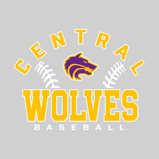 Central Wolves - Baseball - Arched School Name with Baseball Stitches & Mascot