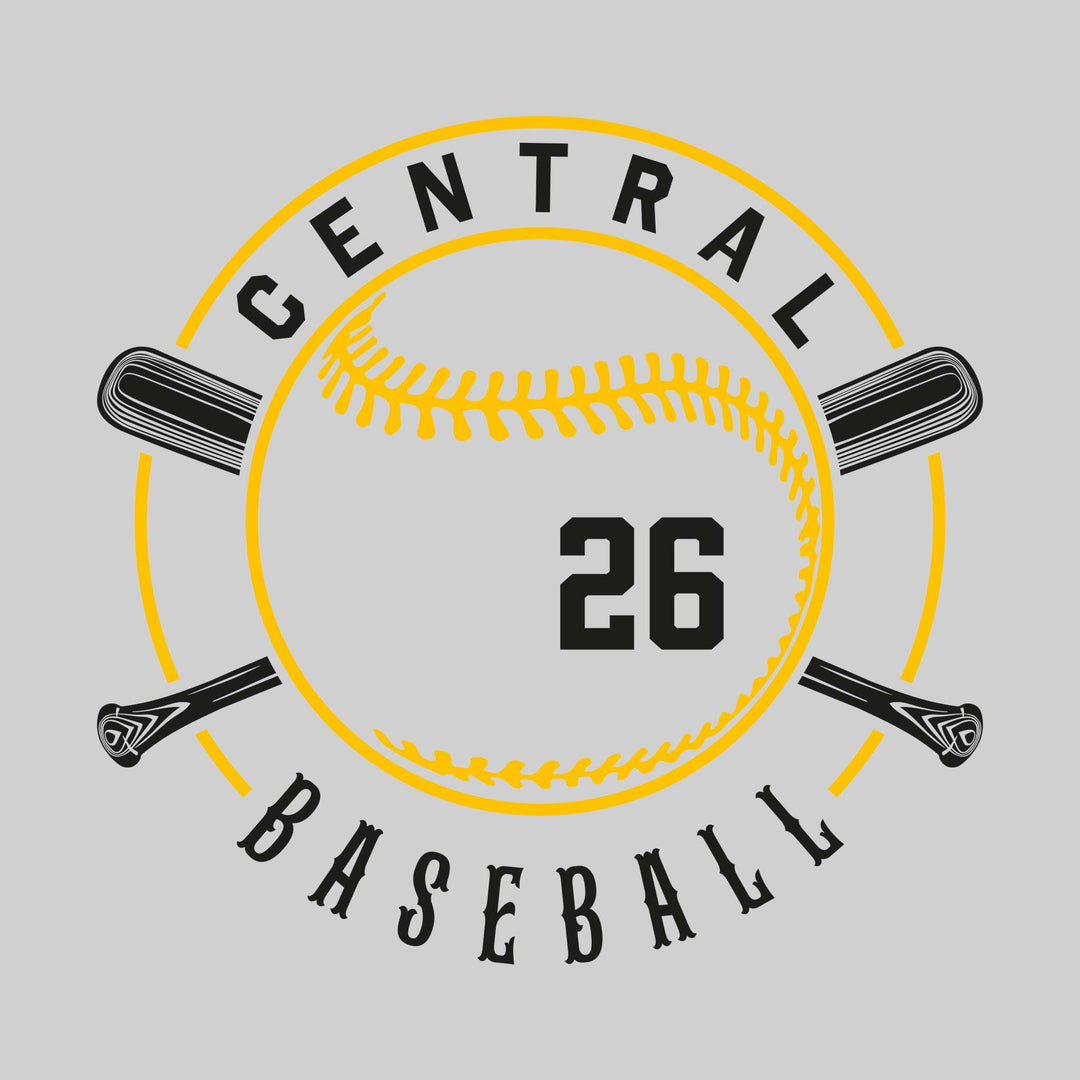 Central Wolves - Baseball - Crossed Bats with School Name and Baseball Stitches