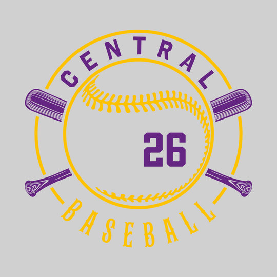 Central Wolves - Baseball - Crossed Bats with School Name and Baseball Stitches