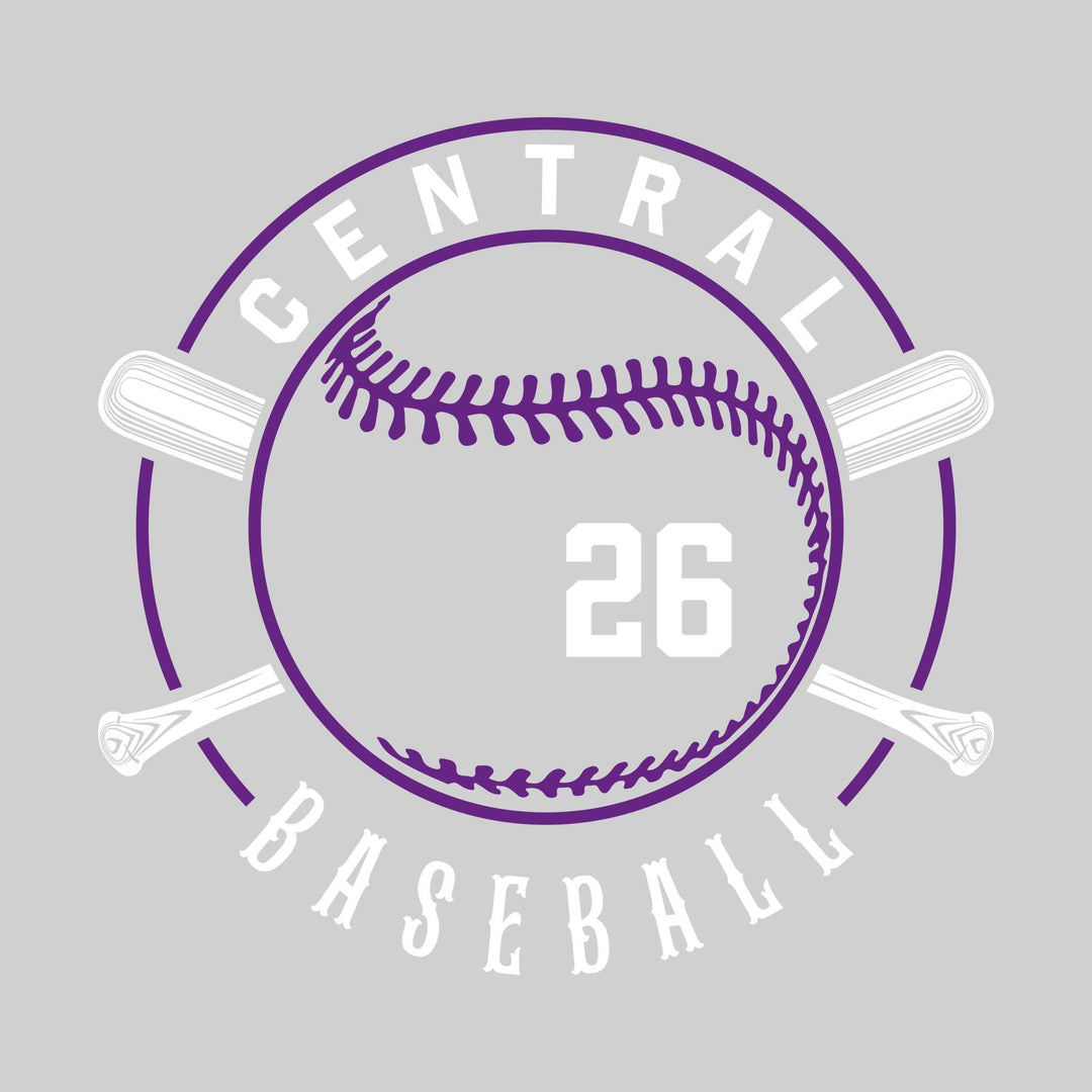 Central Wolves - Baseball - Crossed Bats with School Name and Baseball Stitches