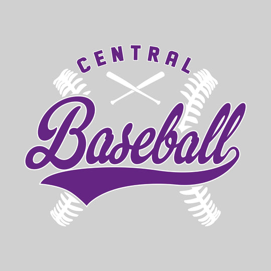 Central Wolves - Baseball - Cursive Baseball with Stitches &amp; Crossed Bats