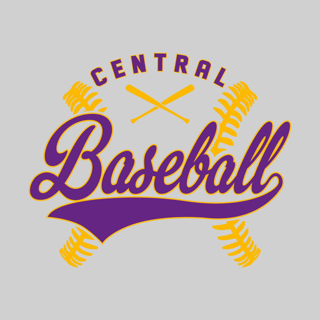 Central Wolves - Baseball - Cursive Baseball with Stitches &amp; Crossed Bats