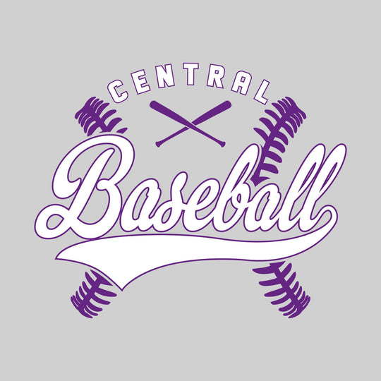 Central Wolves - Baseball - Cursive Baseball with Stitches &amp; Crossed Bats
