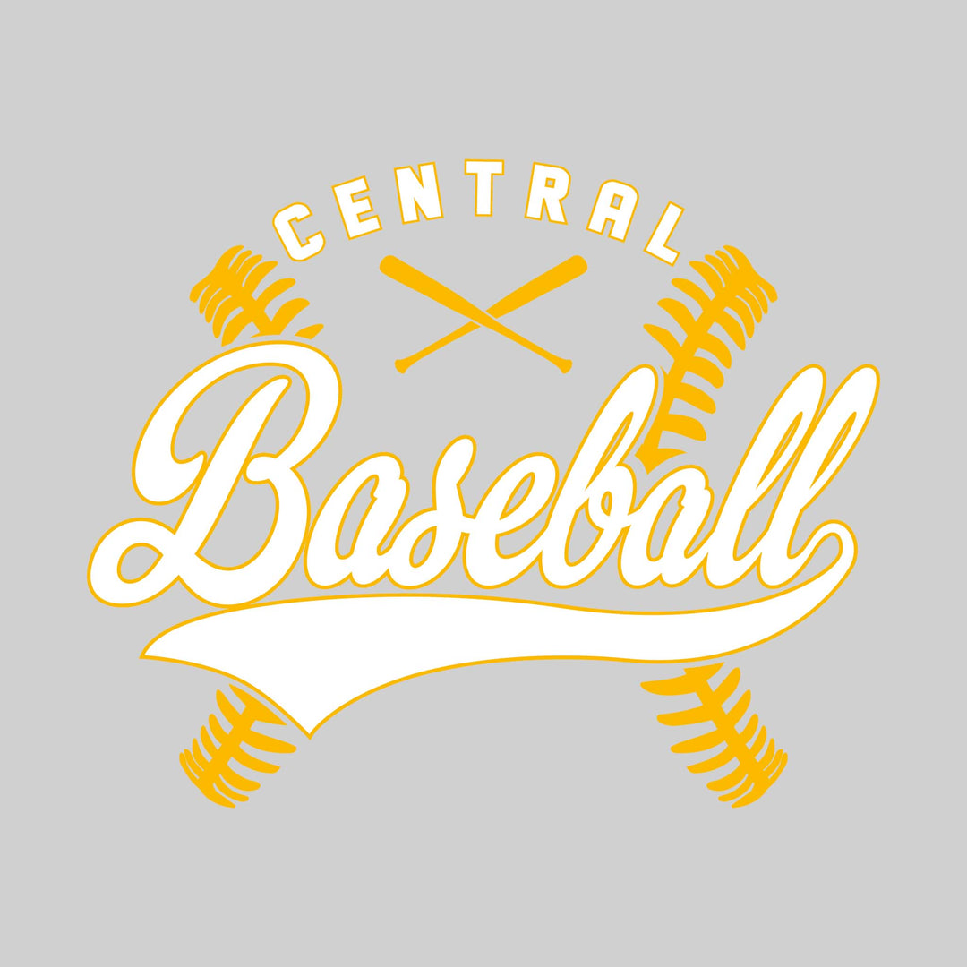Central Wolves - Baseball - Cursive Baseball with Stitches &amp; Crossed Bats