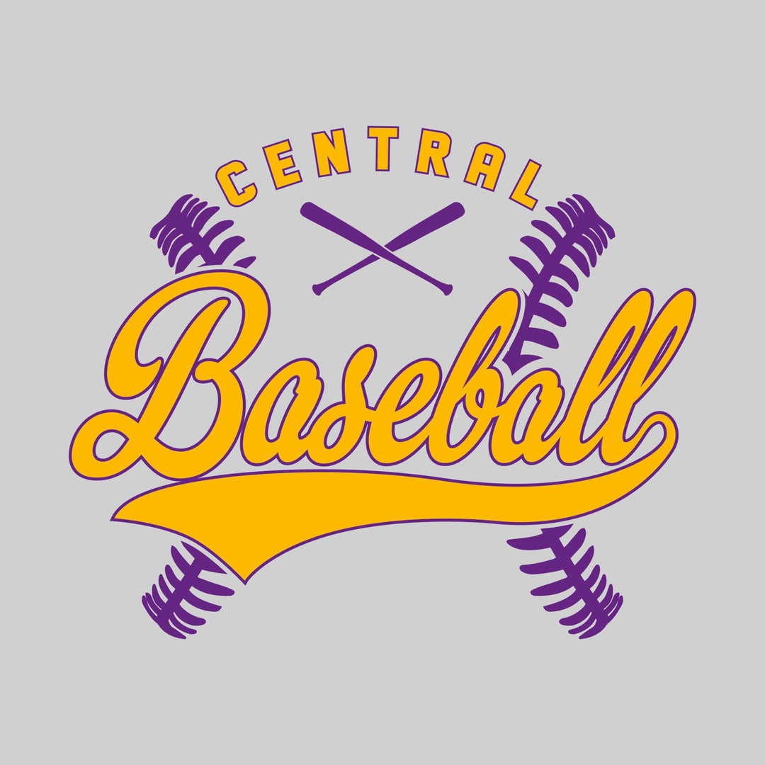 Central Wolves - Baseball - Cursive Baseball with Stitches &amp; Crossed Bats