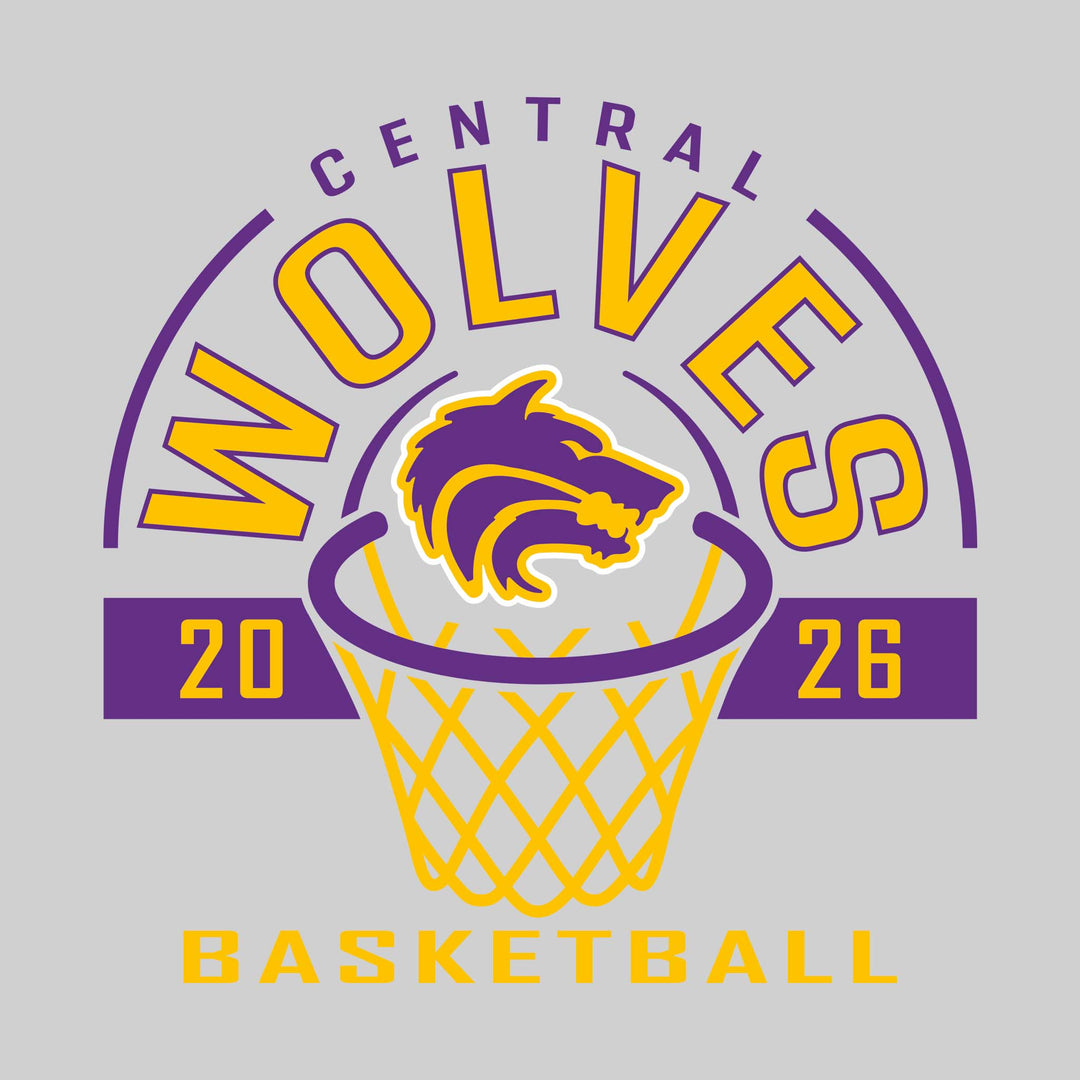 Central Wolves - Basketball - Arched Text with Center Mascot and Rim