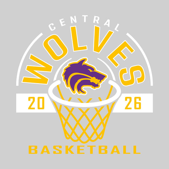 Central Wolves - Basketball - Arched Text with Center Mascot and Rim