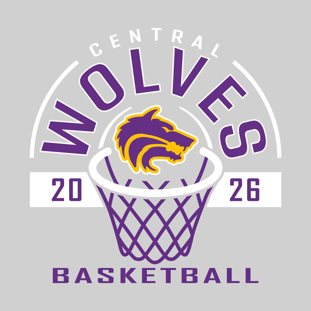 Central Wolves - Basketball - Arched Text with Center Mascot and Rim