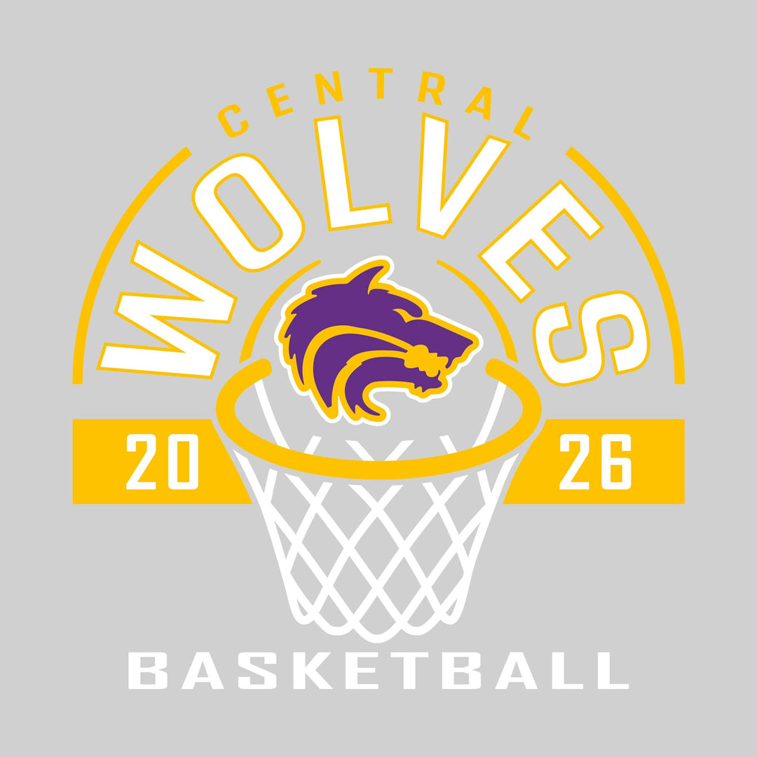 Central Wolves - Basketball - Arched Text with Center Mascot and Rim