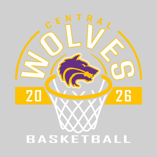 Central Wolves - Basketball - Arched Text with Center Mascot and Rim