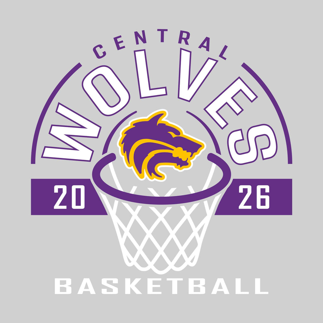 Central Wolves - Basketball - Arched Text with Center Mascot and Rim
