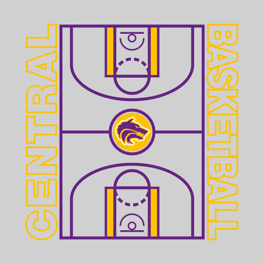 Central Wolves - Basketball - Full Court with Sideline Text