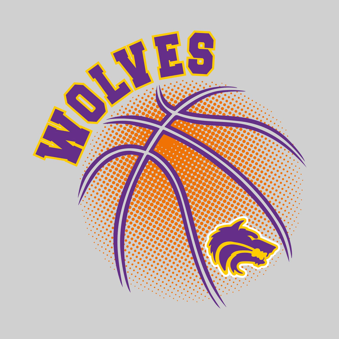 Central Wolves - Basketball - Halftone Basketball with Mascot - Purple & Yellow Gold