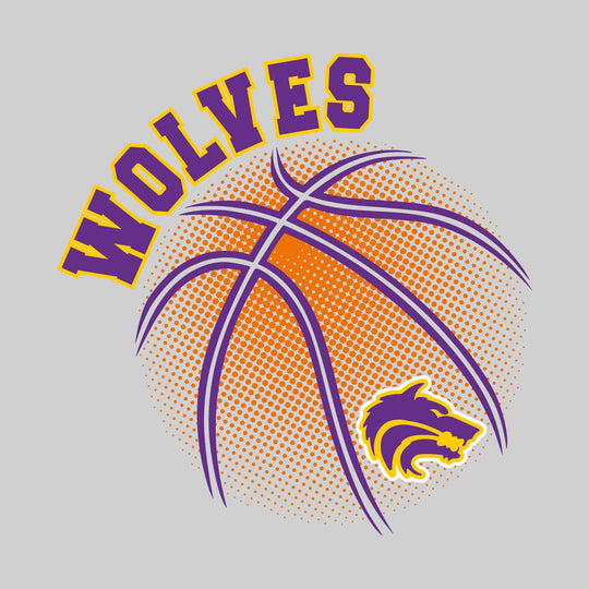 Central Wolves - Basketball - Halftone Basketball with Mascot - Purple & Yellow Gold