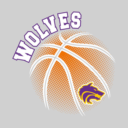 Central Wolves - Basketball - Halftone Basketball with Mascot - Purple & Yellow Gold