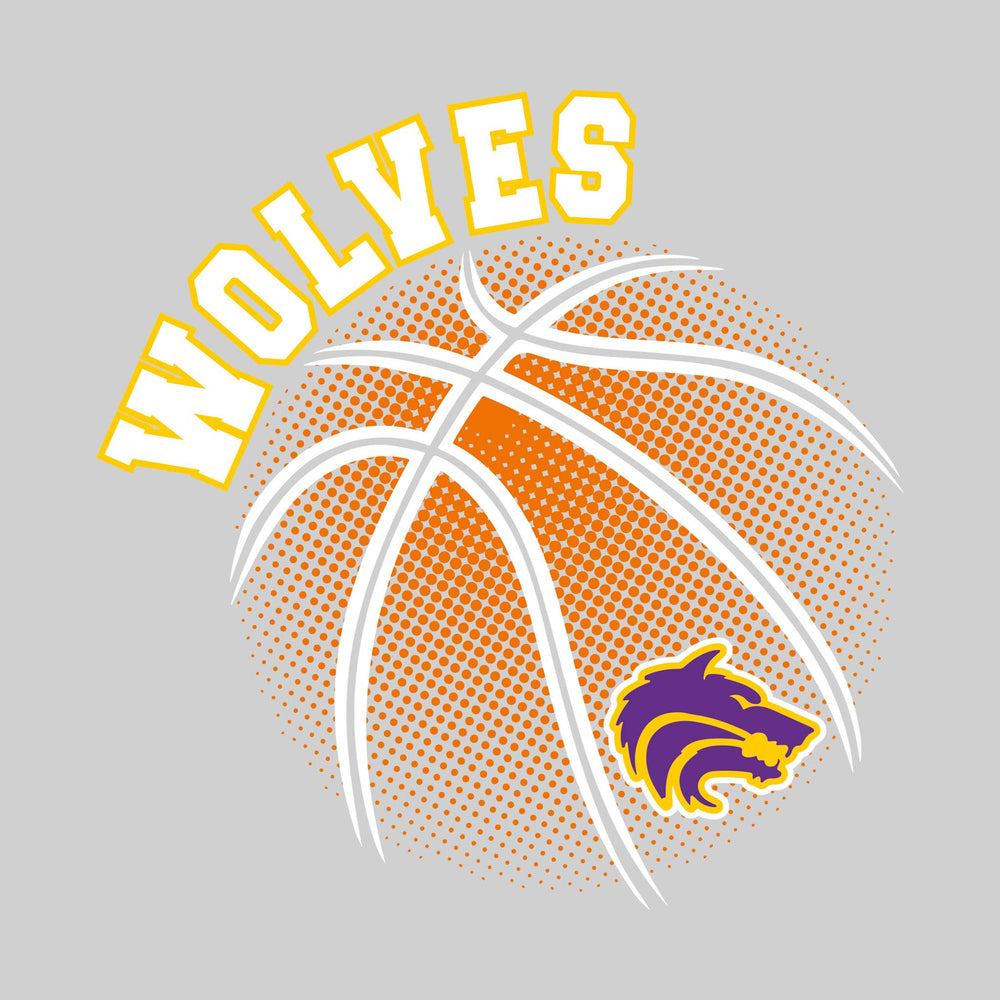 Central Wolves - Basketball - Halftone Basketball with Mascot - Purple & Yellow Gold
