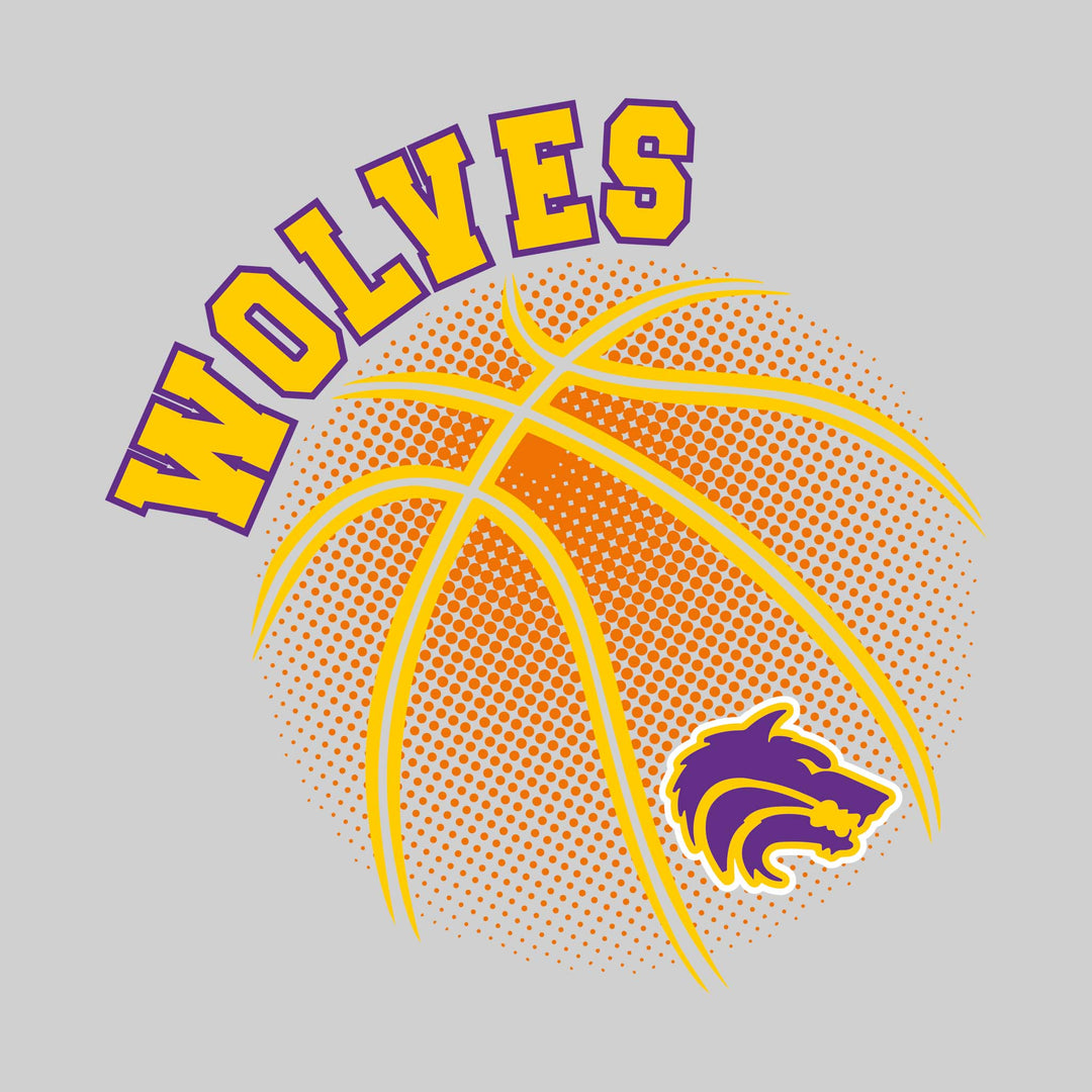 Central Wolves - Basketball - Halftone Basketball with Mascot - Purple & Yellow Gold